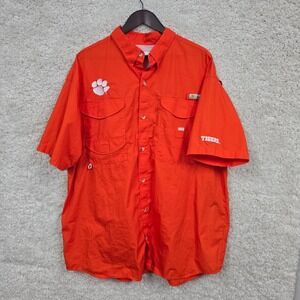 Columbia Fishing Shirt Men's XXL Orange Clemson Tigers PFG Vent Short Sleeve